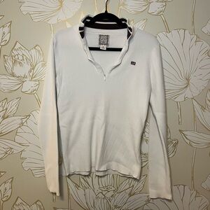 Ralph Lauren Polo Jeans Co Vintage Y2K White Ribbed Zip Neck Sweater- Size Large